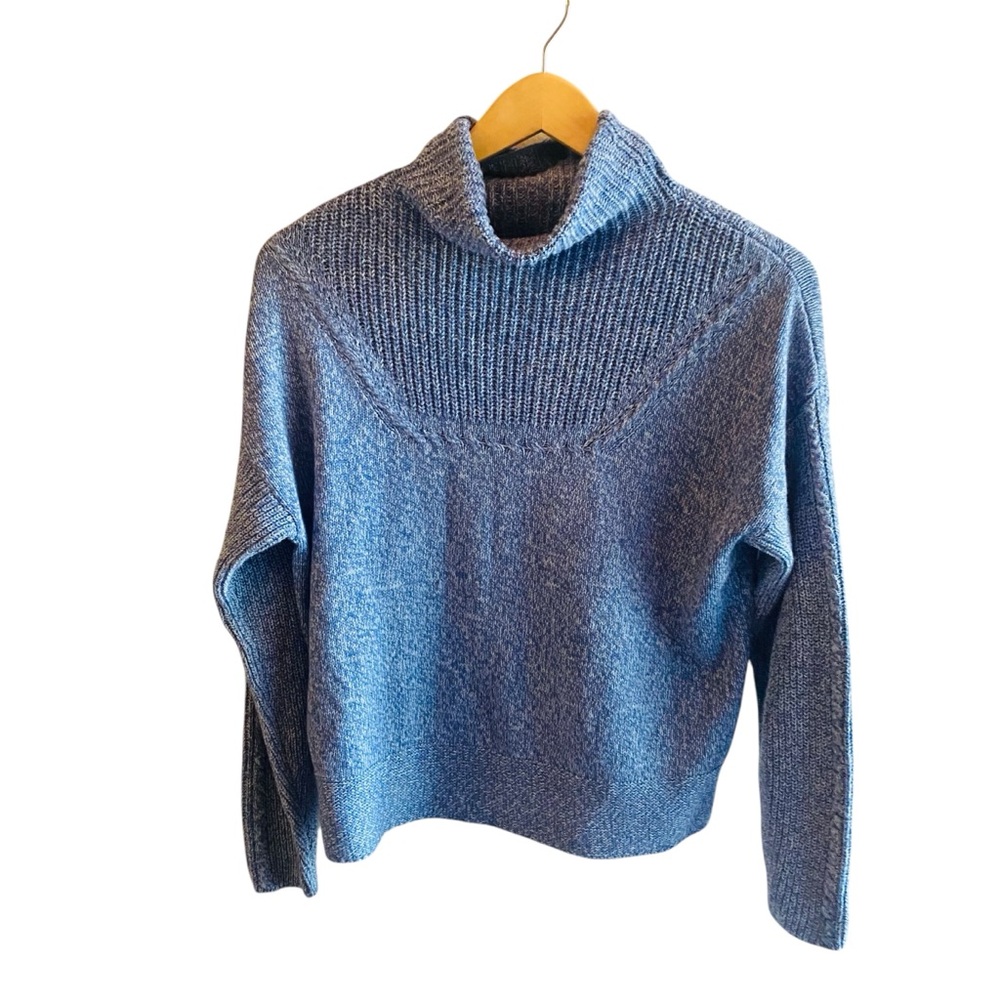 Nic + Zoe Blue Mix Stitch Mock Neck Cotton Blend Pullover Sweater Womens Size SP - Picture 4 of 8